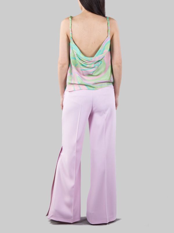 PUREZZA TROUSERS IN PINK STRETCH CREPE WITH SLITS AT THE BOTTOM
