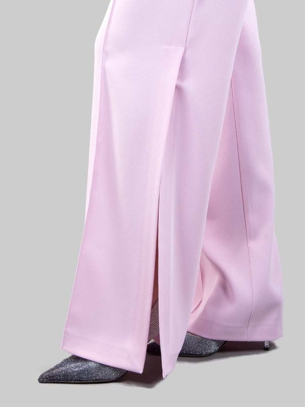 PUREZZA TROUSERS IN PINK STRETCH CREPE WITH SLITS AT THE BOTTOM