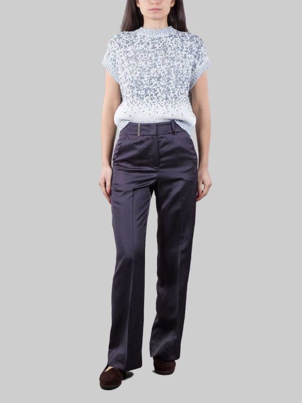 DARK BLUE LINEN AND VISCOSE BLEND TROUSERS WITH TURN-UPS AT THE BOTTOM