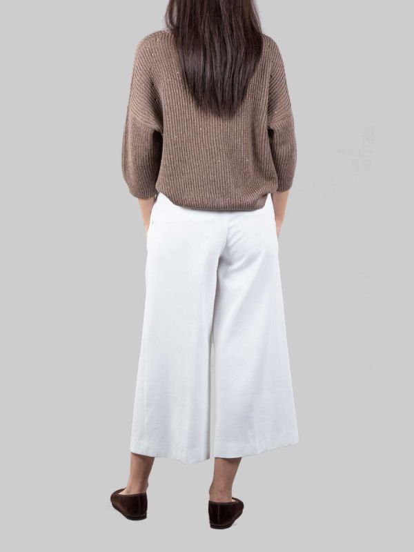 WHITE LINEN AND COTTON CROPPED PANTS
