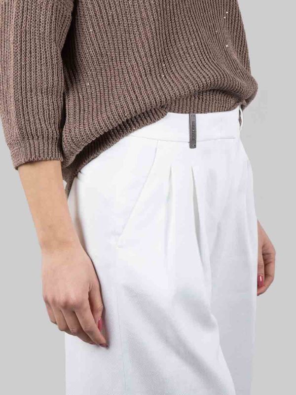 WHITE LINEN AND COTTON CROPPED PANTS