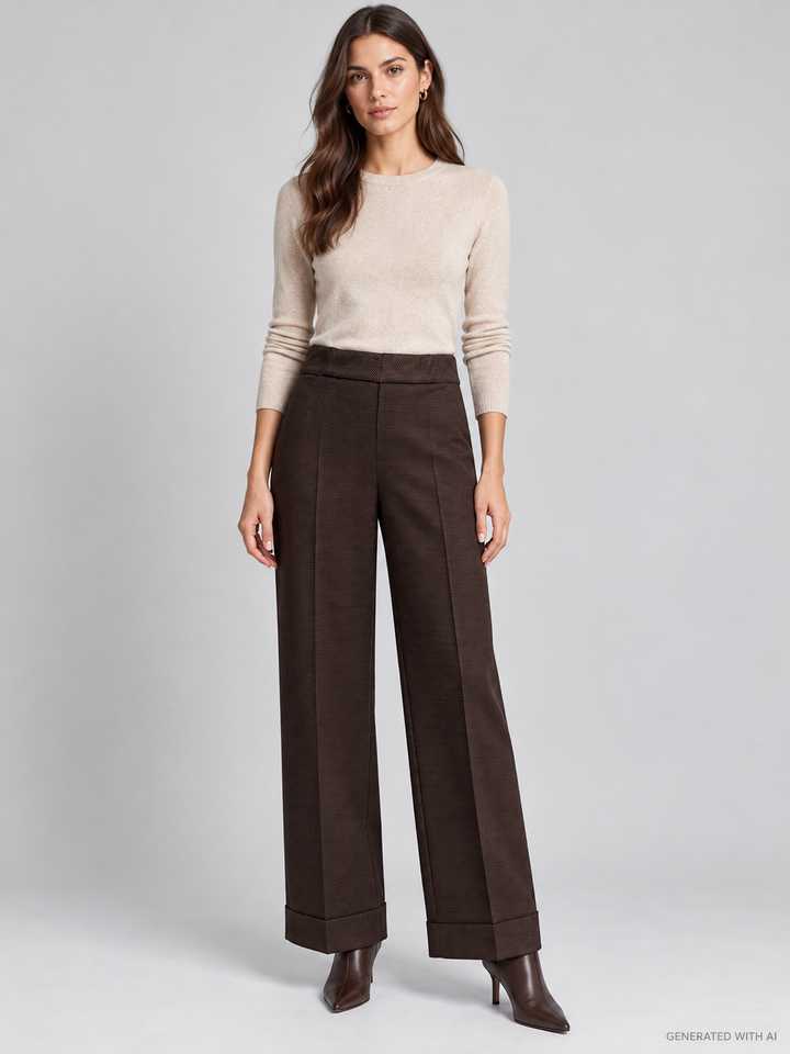 Pantaloni wide leg in pied de poule