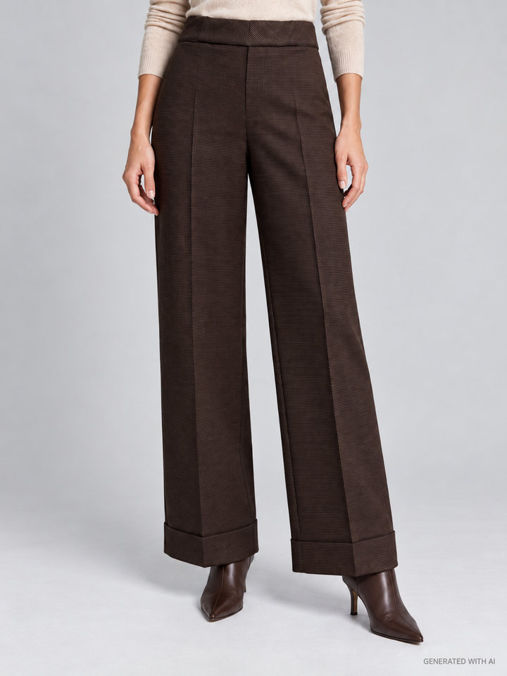 Pantaloni wide leg in pied de poule