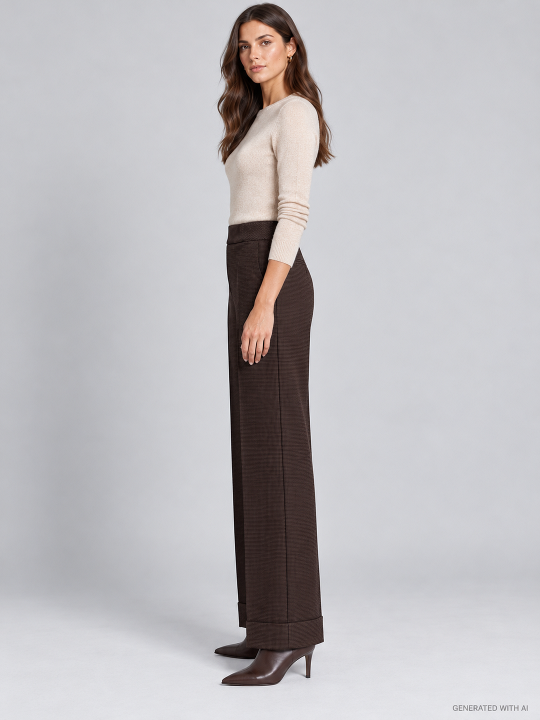 Pantaloni wide leg in pied de poule