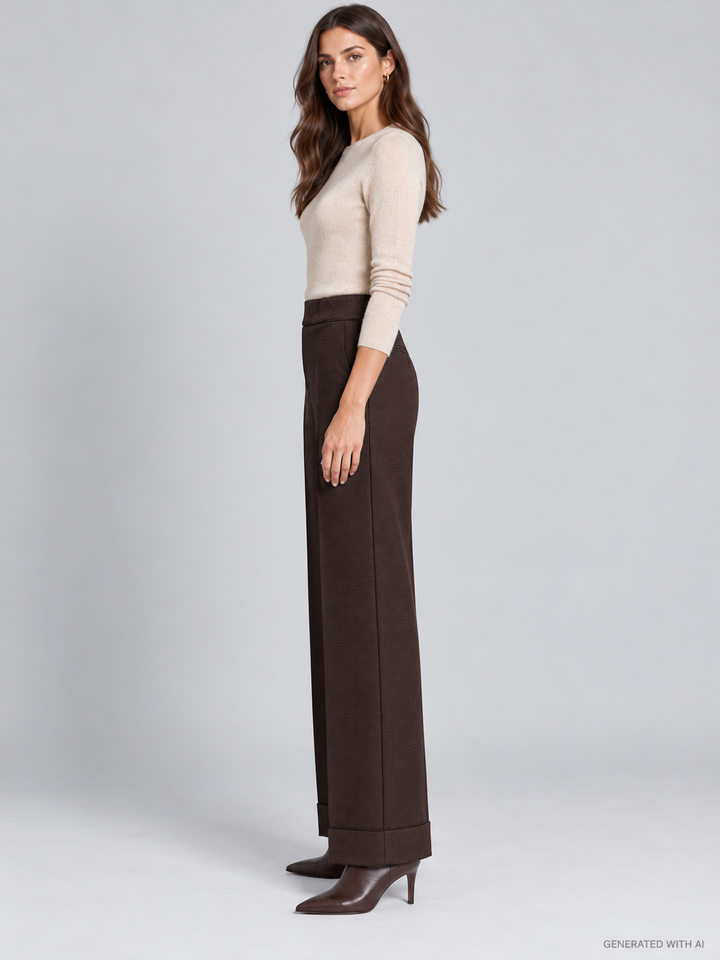 Pantaloni wide leg in pied de poule