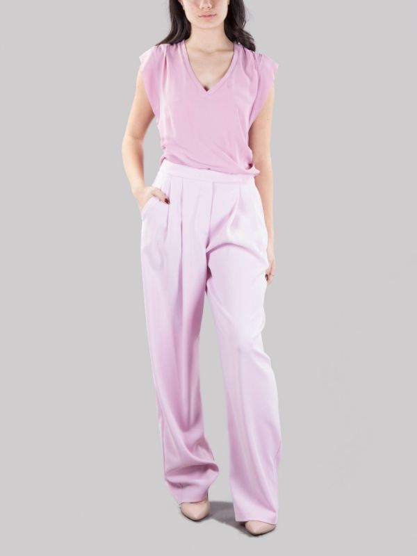 PINK STRETCH CREPE MOUNTAIN TROUSERS WITH FRONT DROP