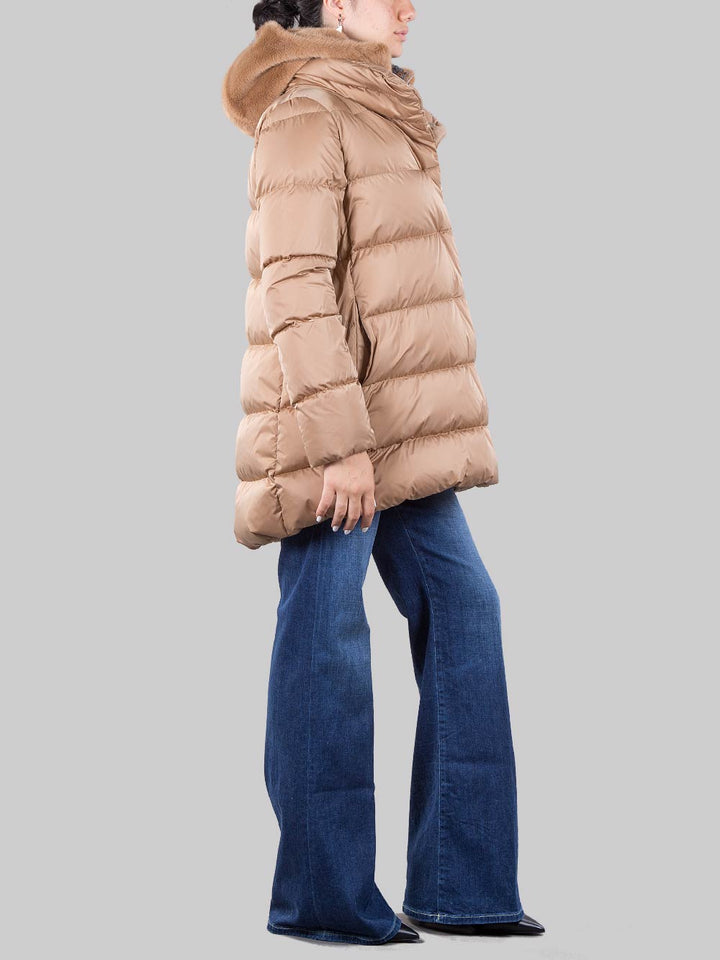 A-shape down jacket with eco-fur
