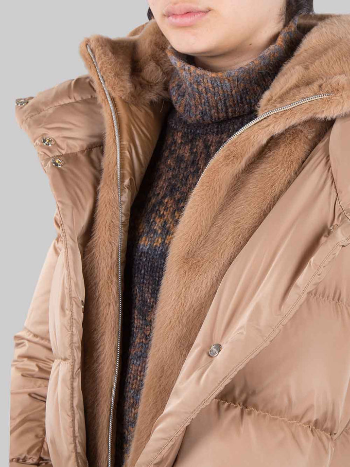 A-shape down jacket with eco-fur