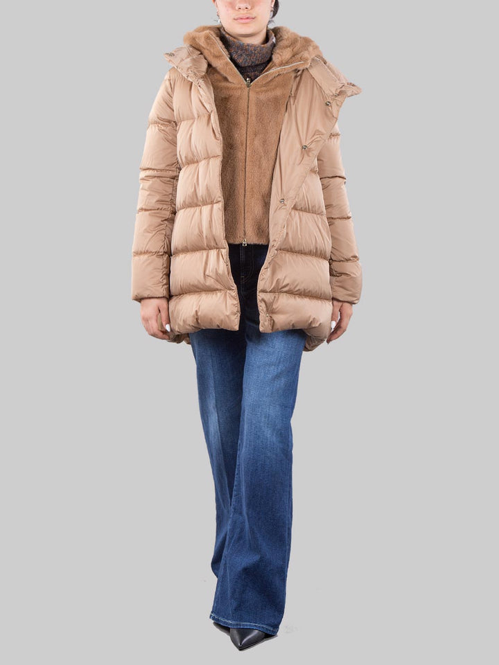 A-shape down jacket with eco-fur