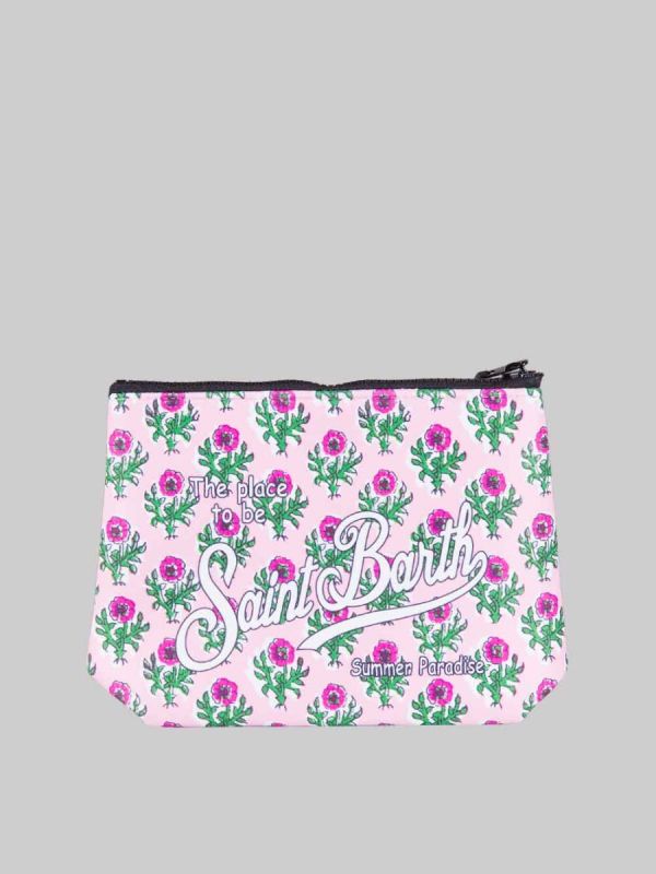 POCHETTE ALINE IN SCUBA A FANTASIA FLOREALE SU FONDO ROSA