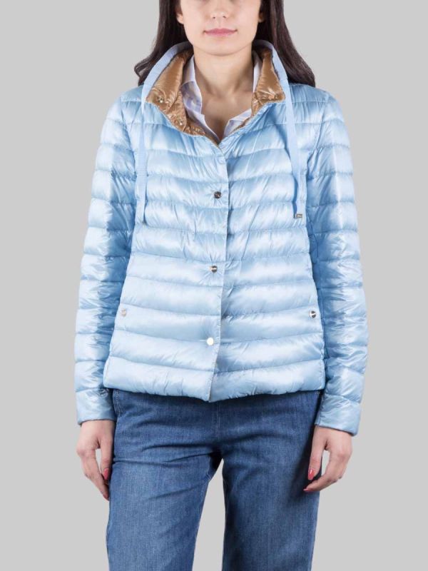 GIUBBETTO REVERSIBILE IN NYLON CELESTE E CARAMELLO ULTRALEGGERO