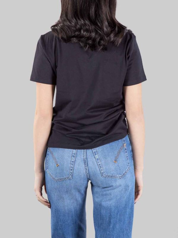 BLACK CREW NECK T-SHIRT WITH EMBROIDERED LOGO
