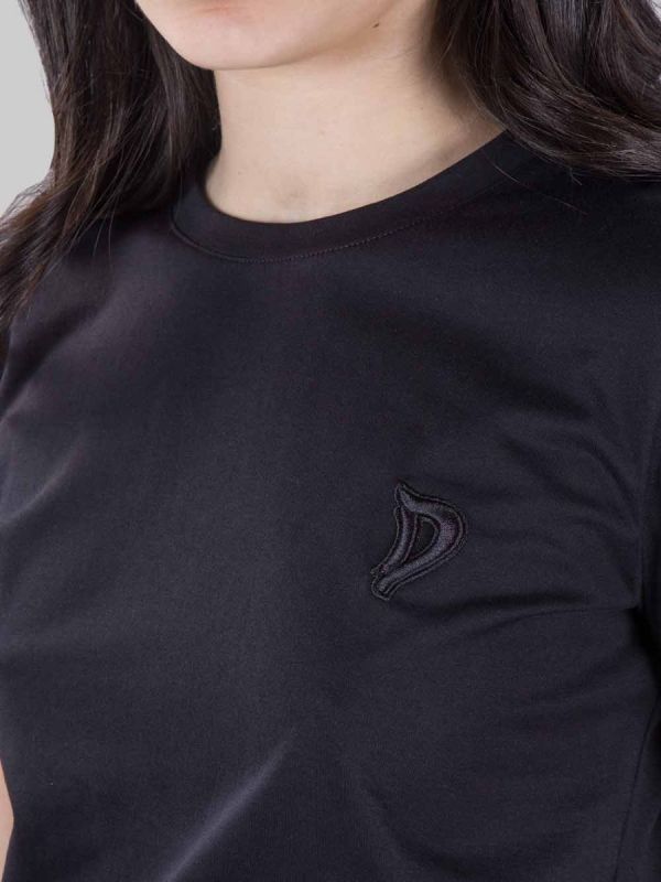 BLACK CREW NECK T-SHIRT WITH EMBROIDERED LOGO