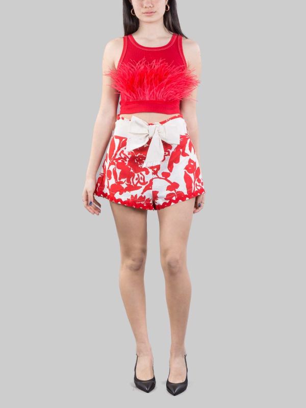 HIGH WAISTED LINEN AND COTTON PATTERNED SHORTS WITH WAIST BELT