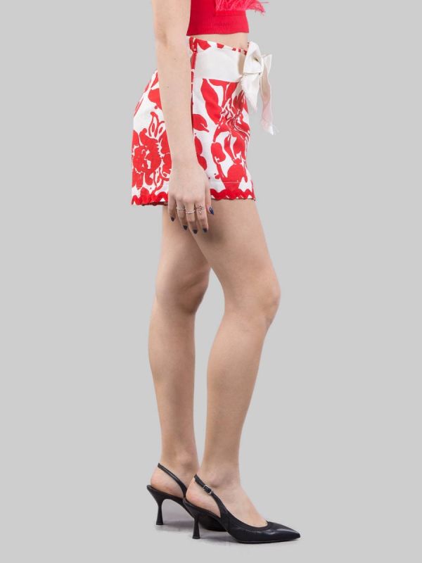 HIGH WAISTED LINEN AND COTTON PATTERNED SHORTS WITH WAIST BELT