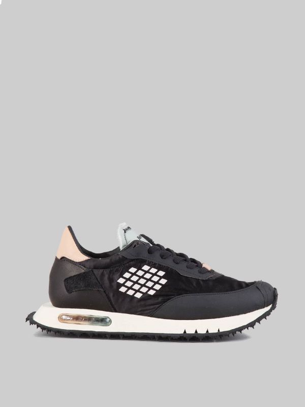 SNEAKER IN LEATHER, POLISHED NYLON AND TECHNICAL MATERIAL WITH RUBBER EFFECT, HAND MADE