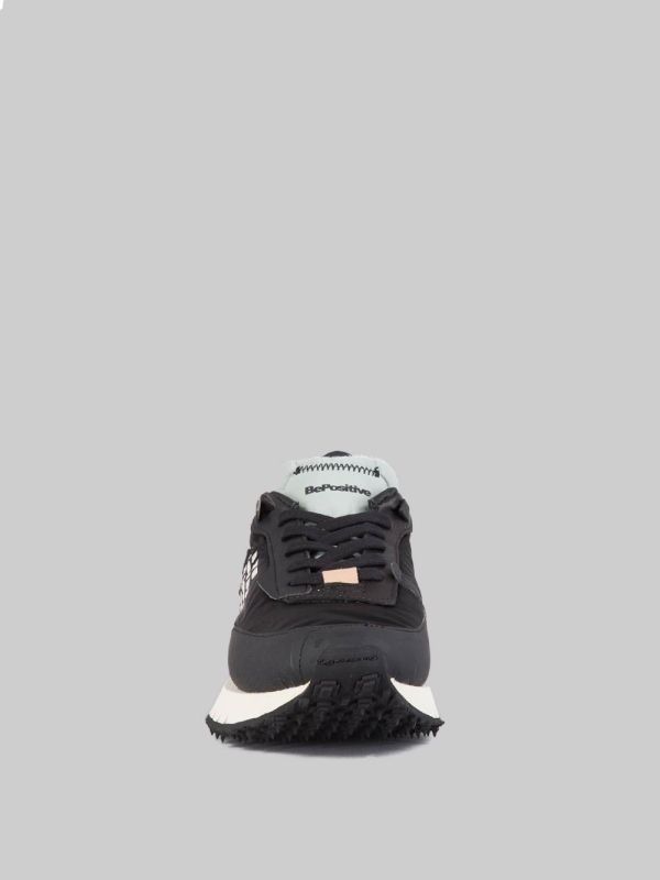 SNEAKER IN LEATHER, POLISHED NYLON AND TECHNICAL MATERIAL WITH RUBBER EFFECT, HAND MADE
