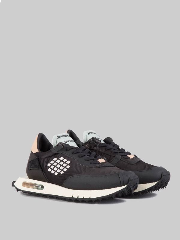 SNEAKER IN LEATHER, POLISHED NYLON AND TECHNICAL MATERIAL WITH RUBBER EFFECT, HAND MADE