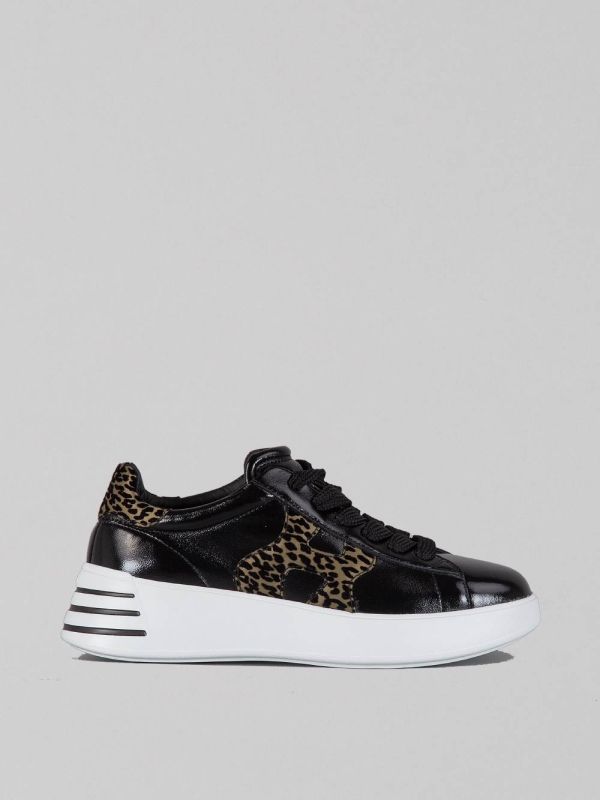 SHINY LEATHER SNEAKER WITH VELVET ANIMALIER DETAILS
