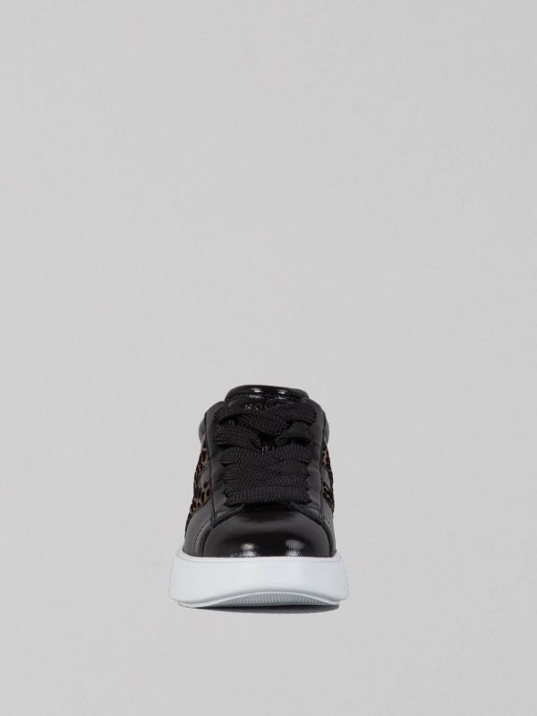 SHINY LEATHER SNEAKER WITH VELVET ANIMALIER DETAILS