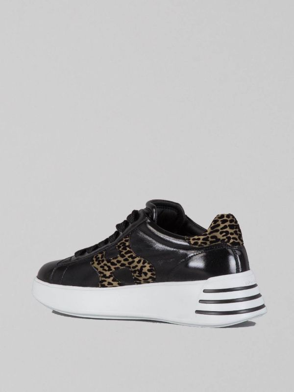 SHINY LEATHER SNEAKER WITH VELVET ANIMALIER DETAILS