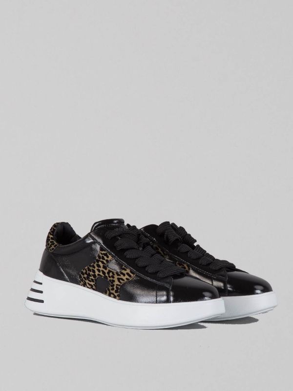 SHINY LEATHER SNEAKER WITH VELVET ANIMALIER DETAILS