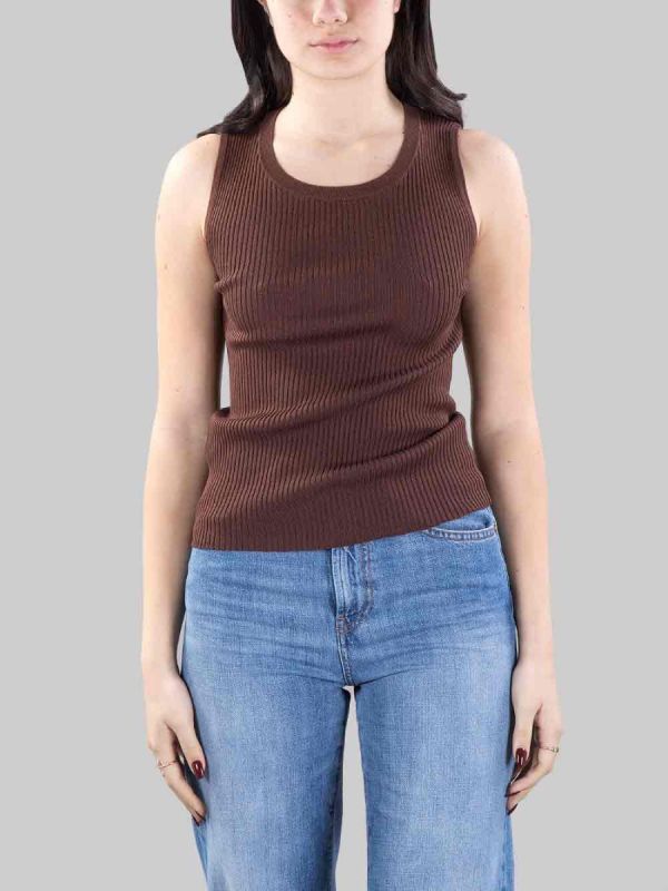 BROWN AGRIMONIO TOP WITH TRANSPARENT LOGO