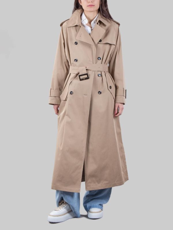 BEIGE COTTON TRENCH COAT WITH WAIST BELT