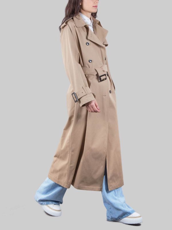 BEIGE COTTON TRENCH COAT WITH WAIST BELT