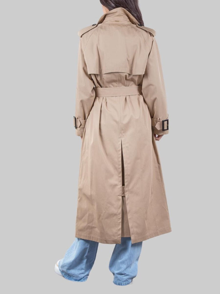 BEIGE COTTON TRENCH COAT WITH WAIST BELT