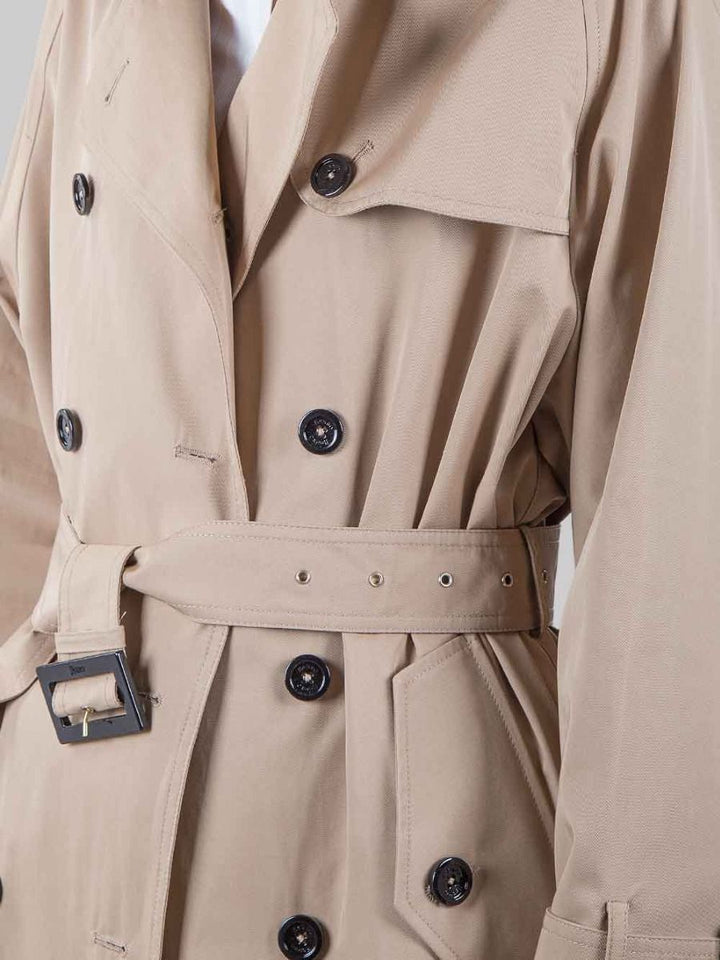 BEIGE COTTON TRENCH COAT WITH WAIST BELT