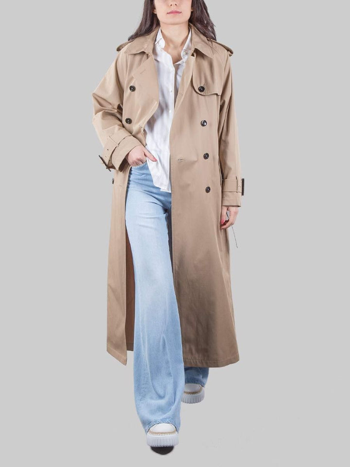 BEIGE COTTON TRENCH COAT WITH WAIST BELT