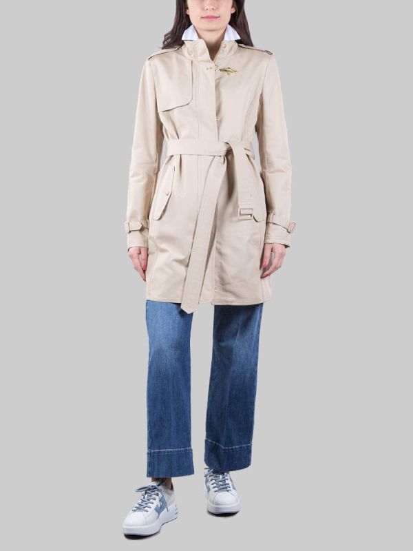VIRGINIA BEIGE COTTON TRENCH COAT WITH WAIST BELT