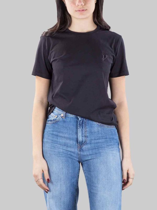 BLACK CREW NECK T-SHIRT WITH EMBROIDERED LOGO