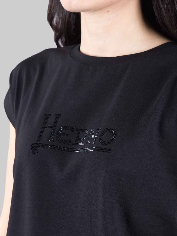 T-SHIRT NERA CON LOGO IN FULL STRASS