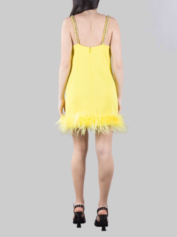 YELLOW TREBBIANO MINI DRESS WITH RHINESTONE AND FEATHERS