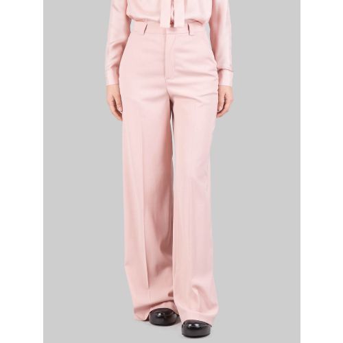 Pantaloni rosa vita alta a gamba larga in gabardina di viscosa con lana