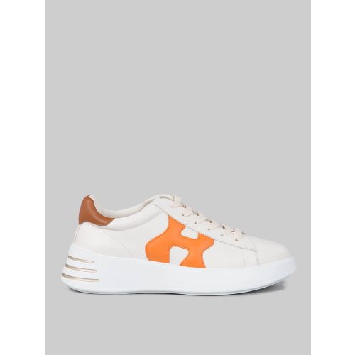 Sneaker rebel in pelle liscia bianca e arancio