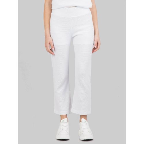 Pantaloni bianchi in tessuto elasticizzato jacquard con elastico alto in vita
