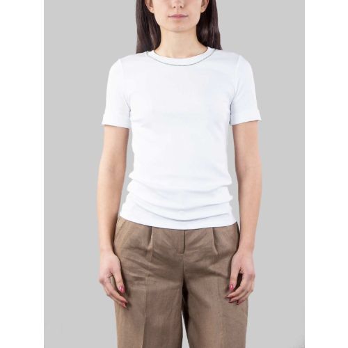 T-shirt bianca girocollo con dettaglio filo di punti luce
